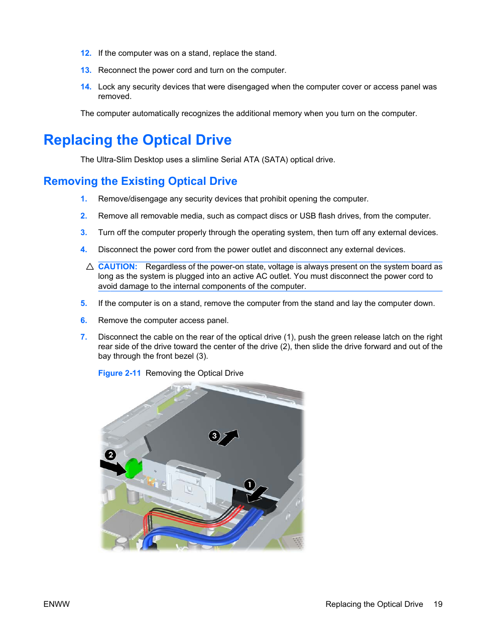 Replacing the optical drive, Removing the existing optical drive | Hitachi COMPAQ 8000 User Manual | Page 25 / 48