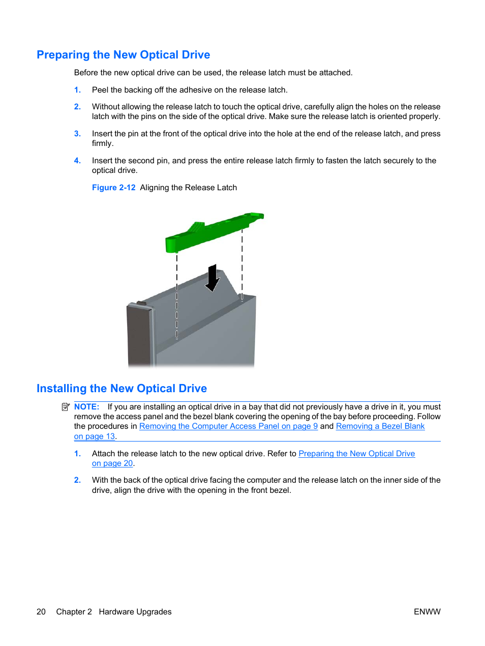Preparing the new optical drive, Installing the new optical drive | Hitachi COMPAQ 8000 User Manual | Page 26 / 48