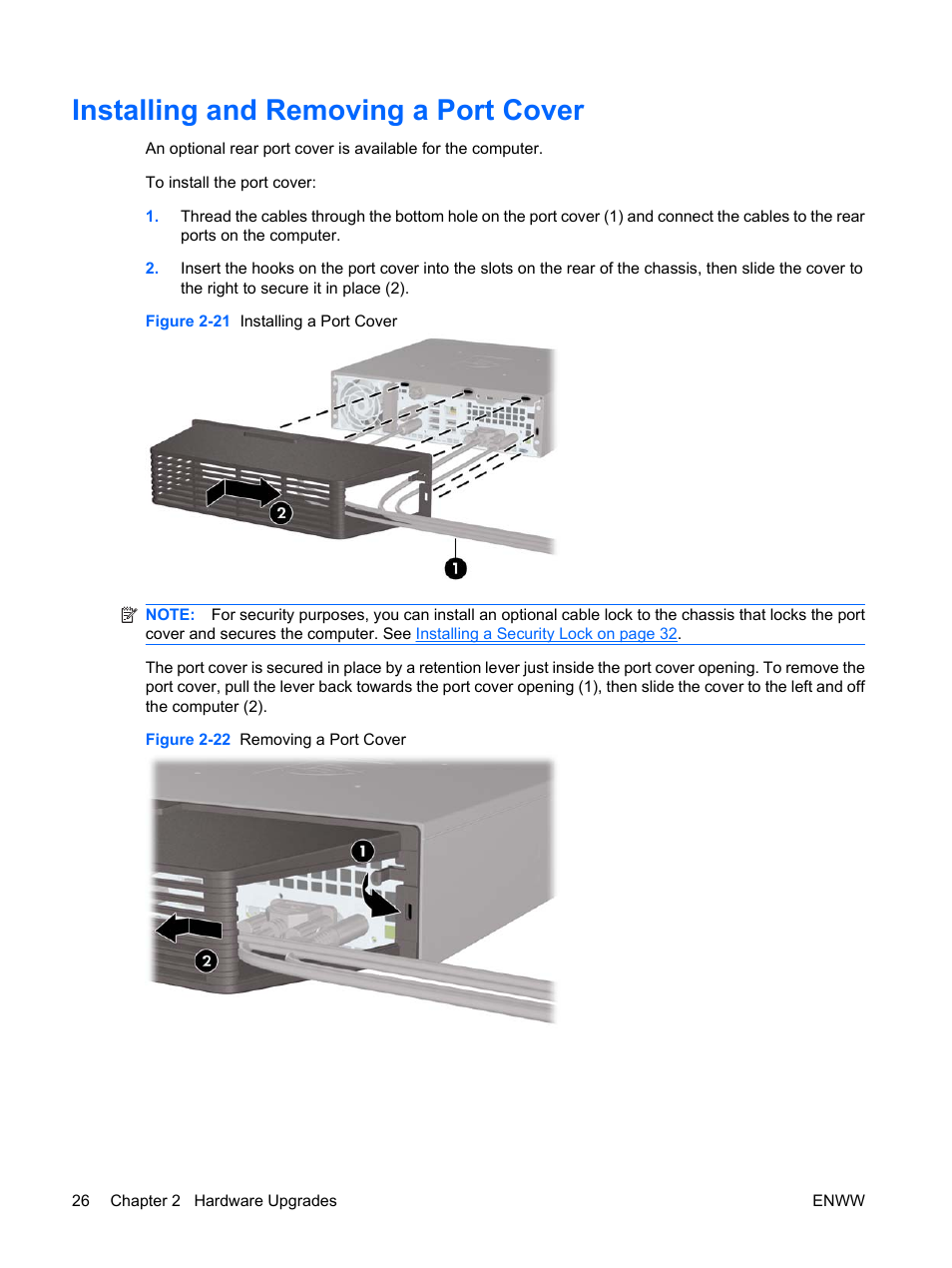 Installing and removing a port cover | Hitachi COMPAQ 8000 User Manual | Page 32 / 48