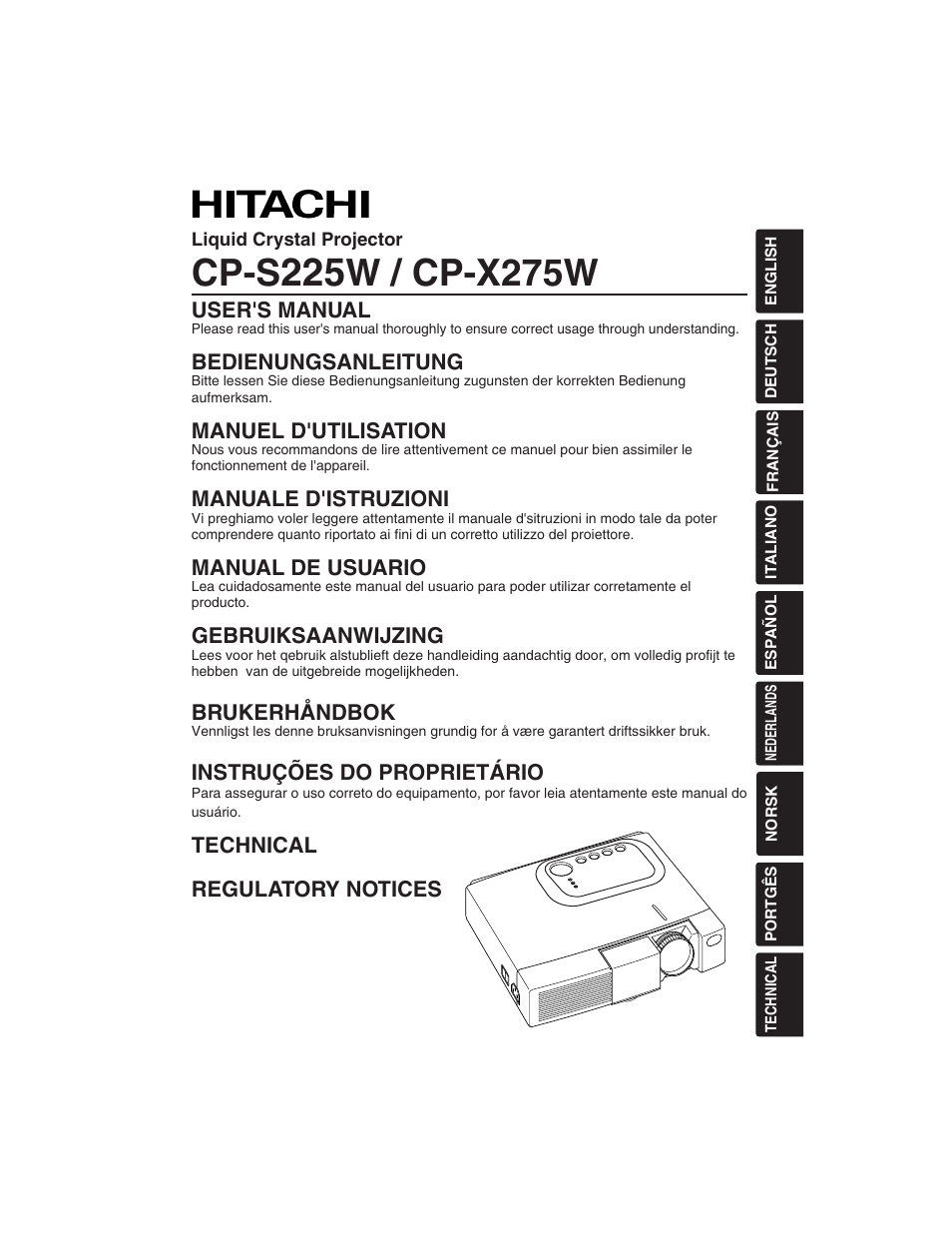 Hitachi CP-S225W User Manual | 205 pages