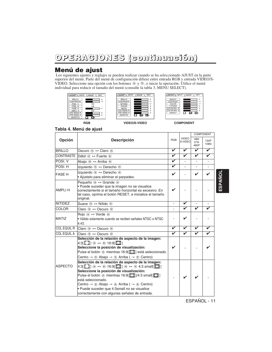 Menú de ajust | Hitachi CP-S225W User Manual | Page 108 / 205