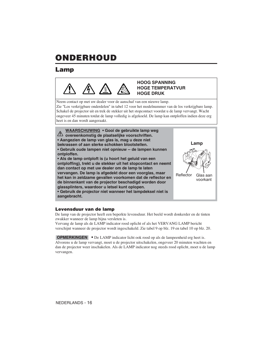 Onderhoud, Lamp | Hitachi CP-S225W User Manual | Page 137 / 205