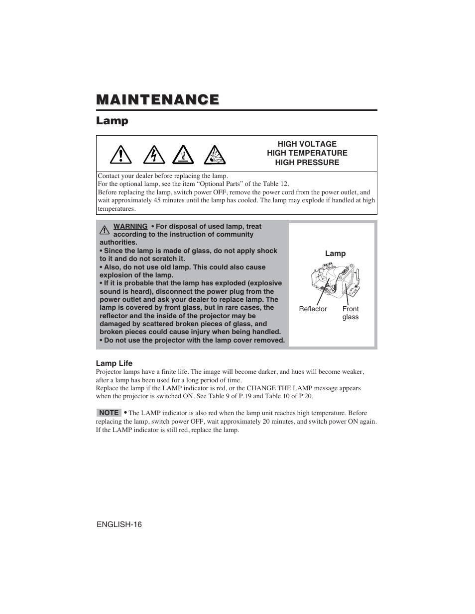 Maintenance, Lamp | Hitachi CP-S225W User Manual | Page 17 / 205