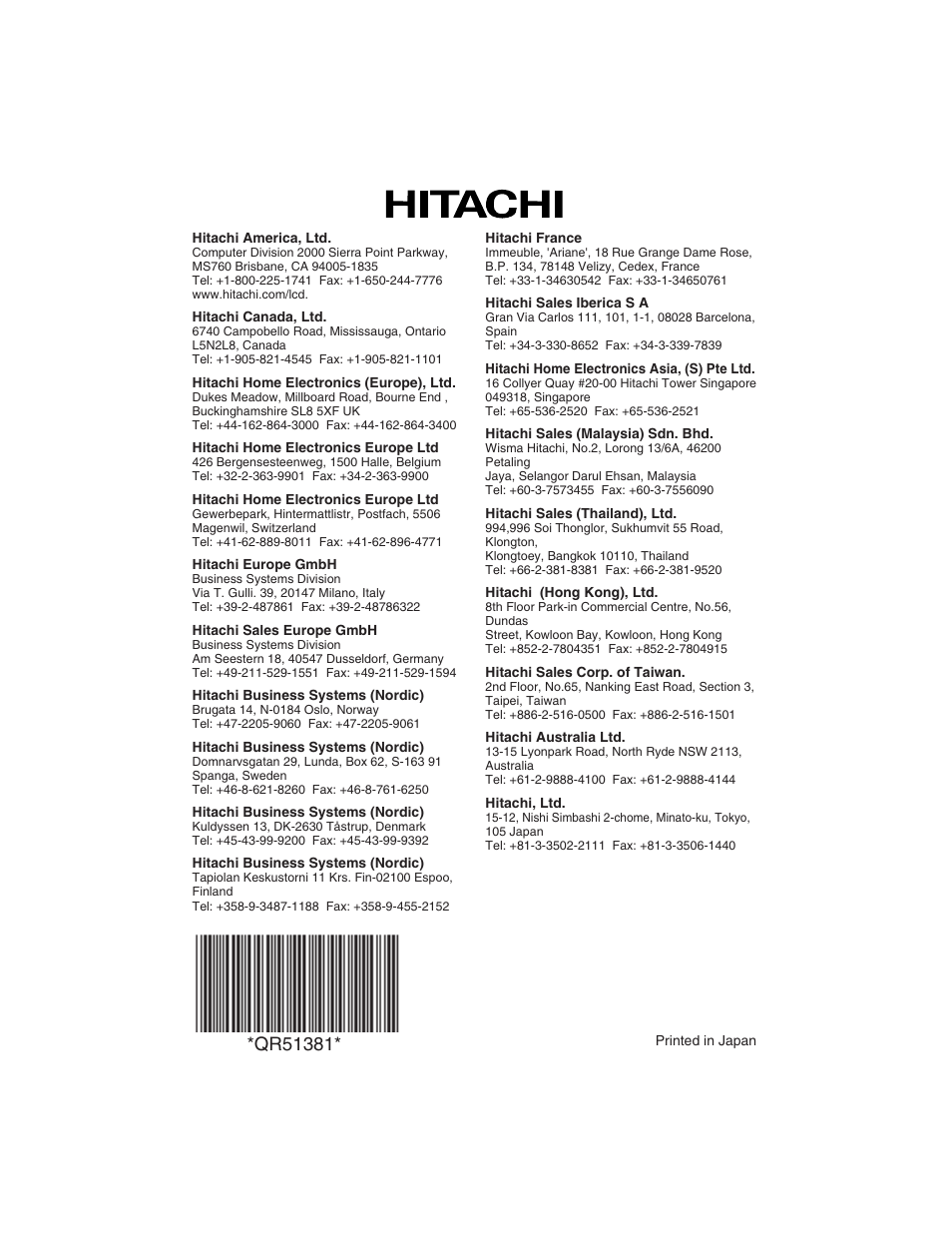 Hitachi CP-S225W User Manual | Page 205 / 205