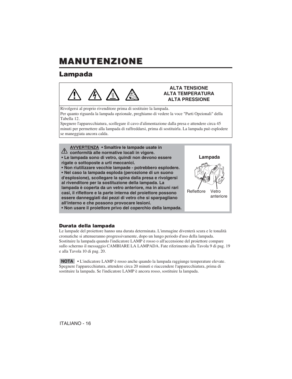 Manutenzione, Lampada | Hitachi CP-S225W User Manual | Page 89 / 205