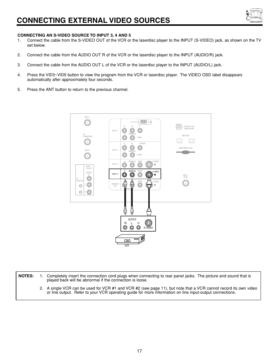 Connecting external video sources | Hitachi 57XWX20B User Manual | Page 17 / 80