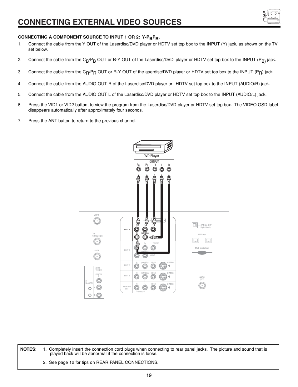 Connecting external video sources | Hitachi 57XWX20B User Manual | Page 19 / 80