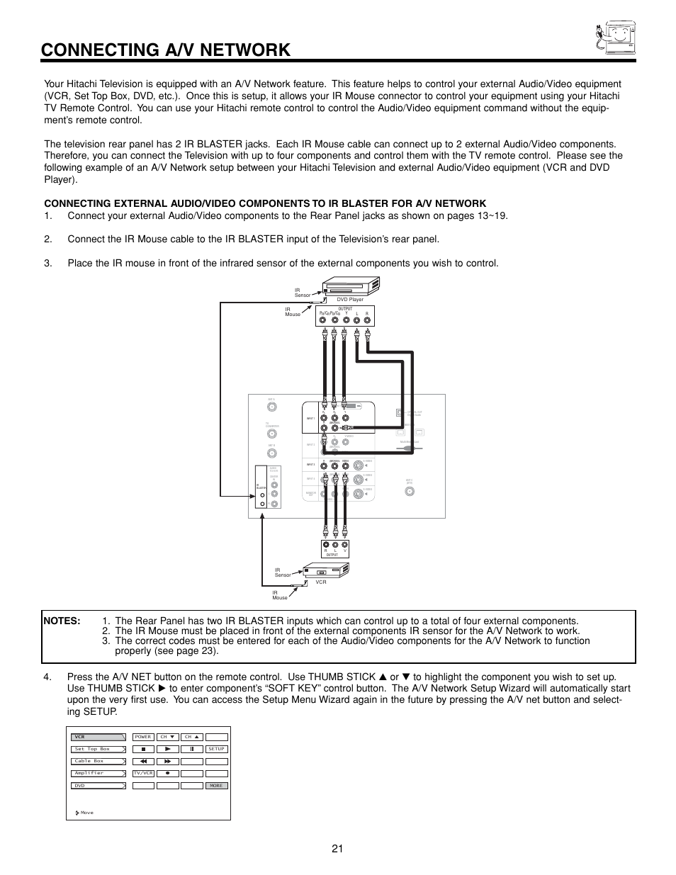 Connecting a/v network | Hitachi 57XWX20B User Manual | Page 21 / 80