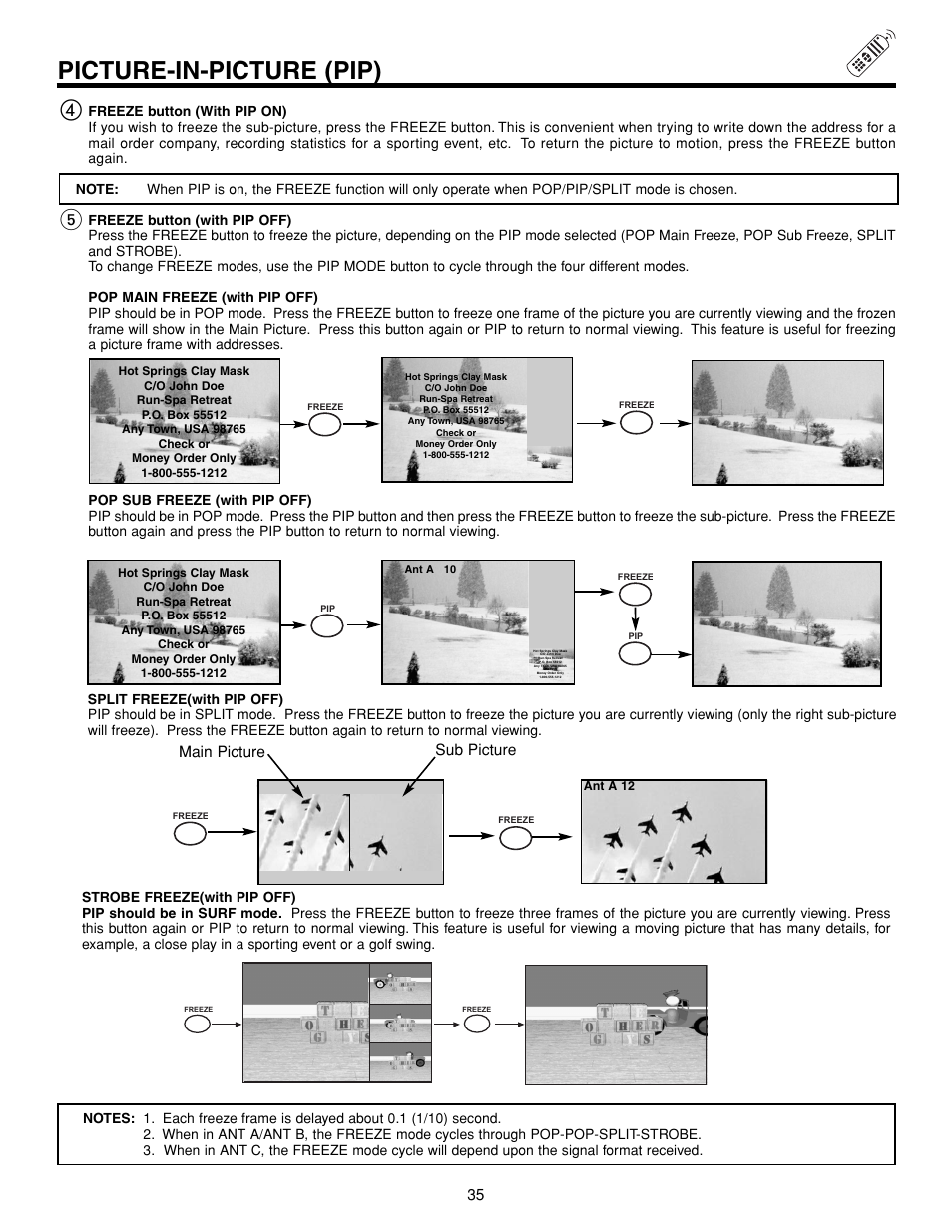 Picture-in-picture (pip), Main picture sub picture | Hitachi 57XWX20B User Manual | Page 35 / 80