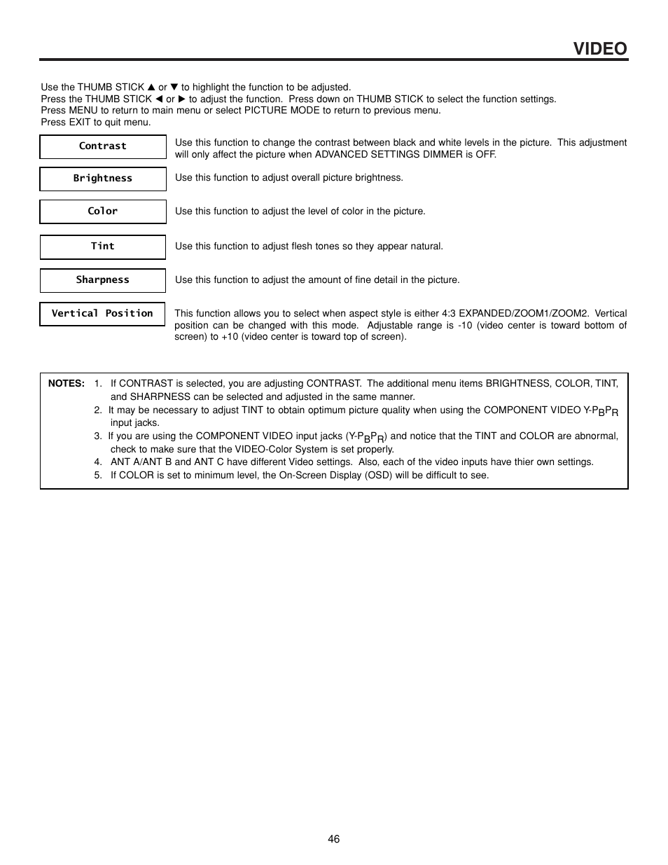 Video | Hitachi 57XWX20B User Manual | Page 46 / 80