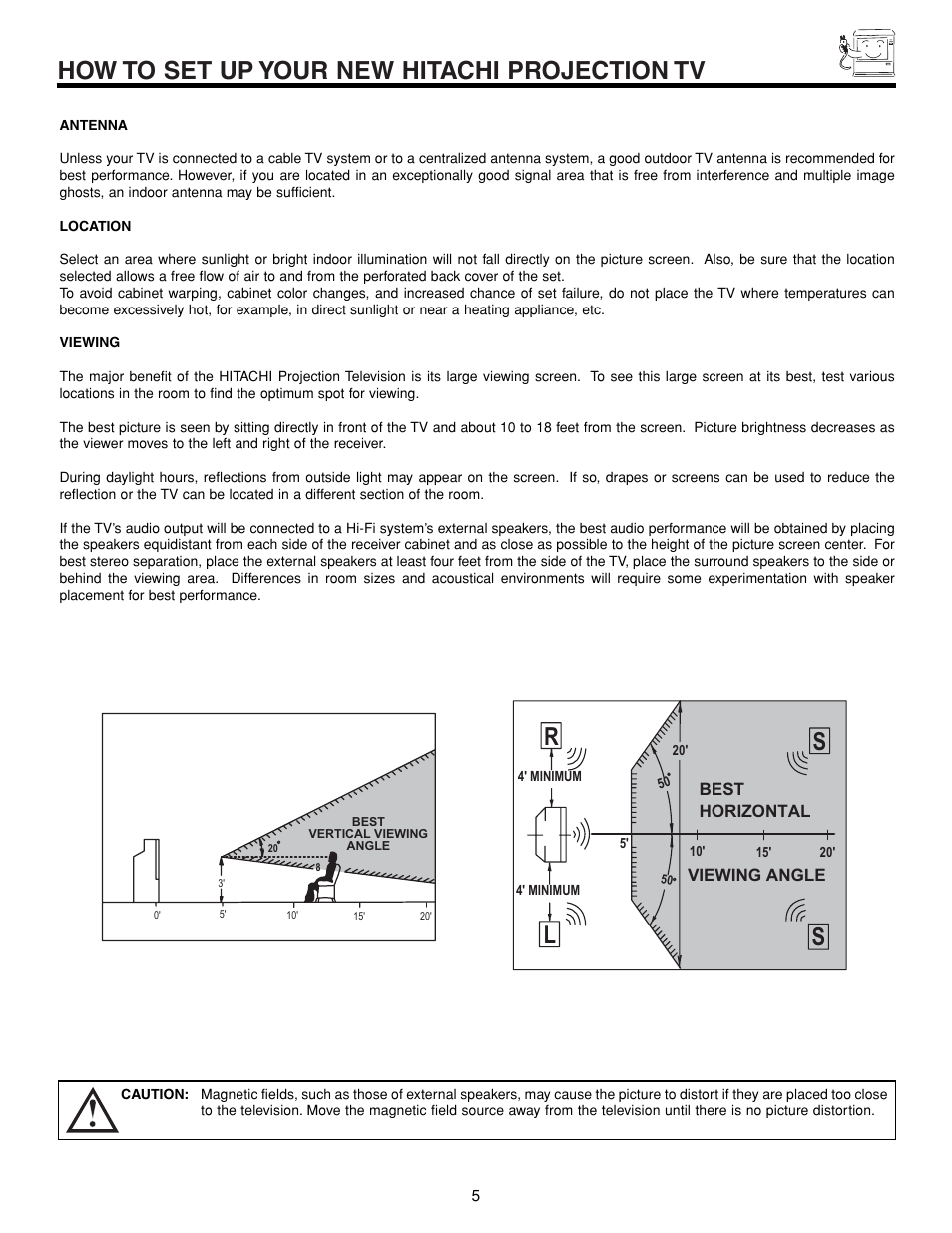 How to set up your new hitachi projection tv, Sl r | Hitachi 57XWX20B User Manual | Page 5 / 80