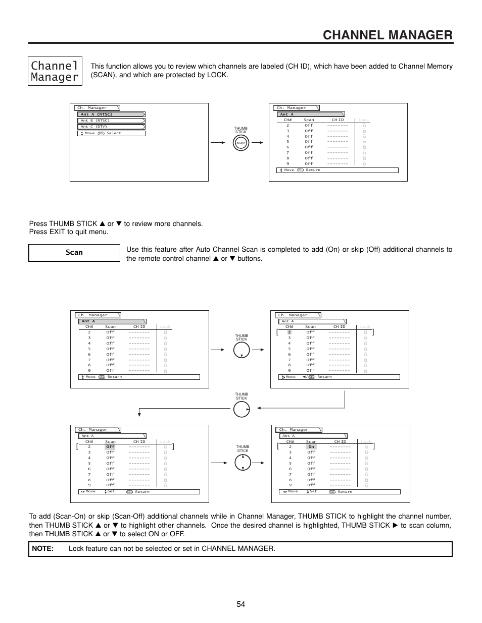 Channel manager | Hitachi 57XWX20B User Manual | Page 54 / 80