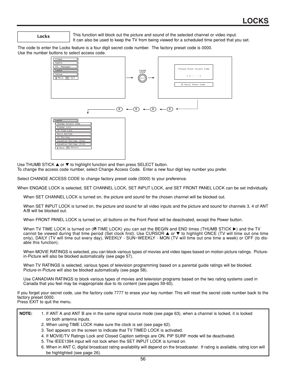 Locks | Hitachi 57XWX20B User Manual | Page 56 / 80