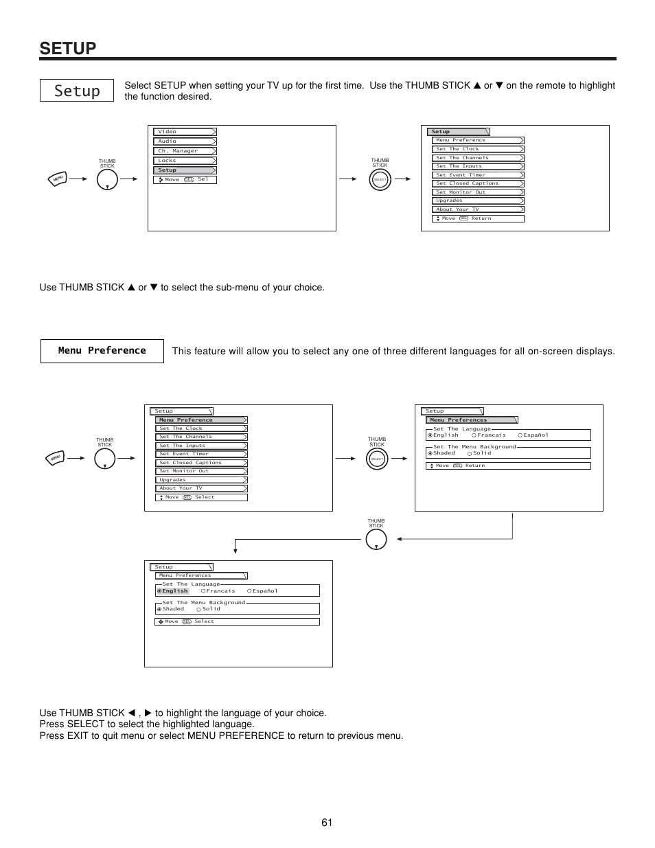 Setup | Hitachi 57XWX20B User Manual | Page 61 / 80