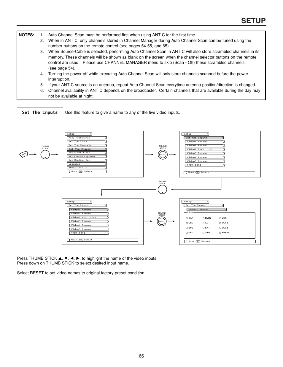 Setup | Hitachi 57XWX20B User Manual | Page 66 / 80