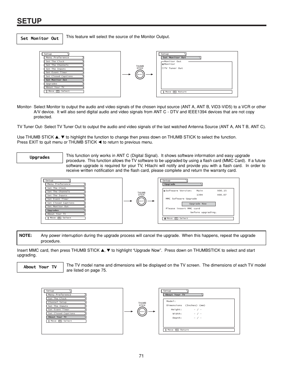 Setup | Hitachi 57XWX20B User Manual | Page 71 / 80