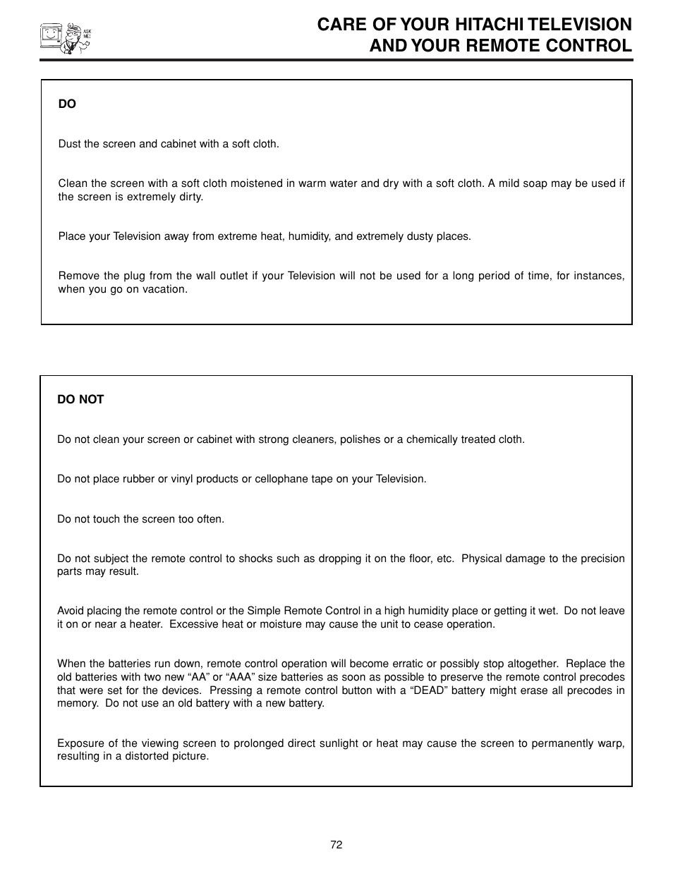 Hitachi 57XWX20B User Manual | Page 72 / 80