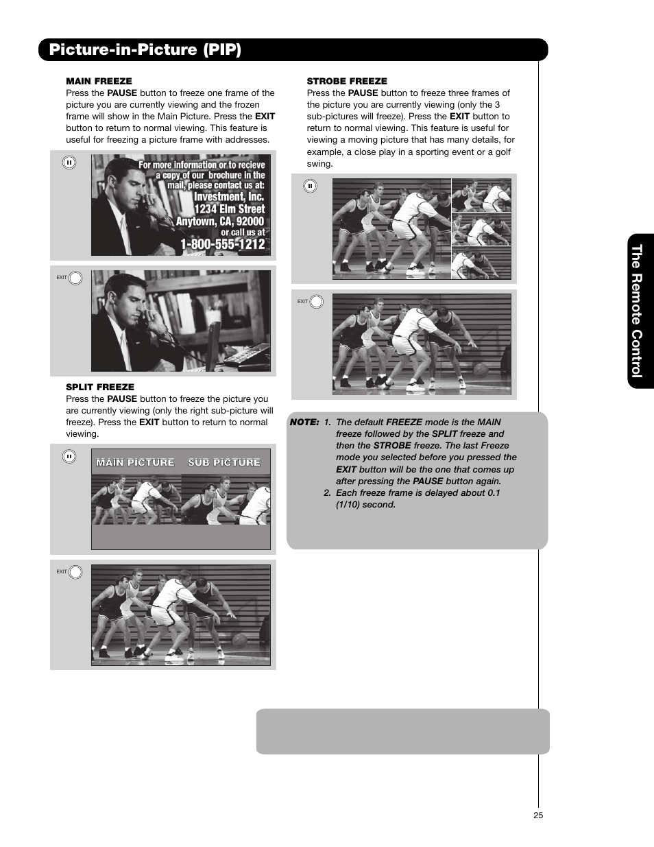 Picture-in-picture (pip), The remote contr ol | Hitachi 51F59 User Manual | Page 25 / 75