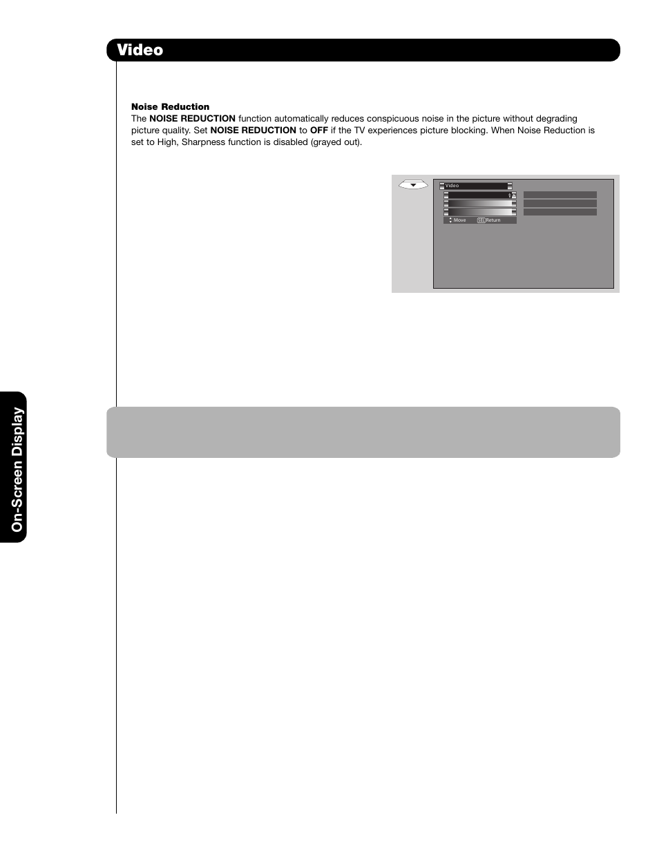 Video, On-scr een display | Hitachi 51F59 User Manual | Page 36 / 75