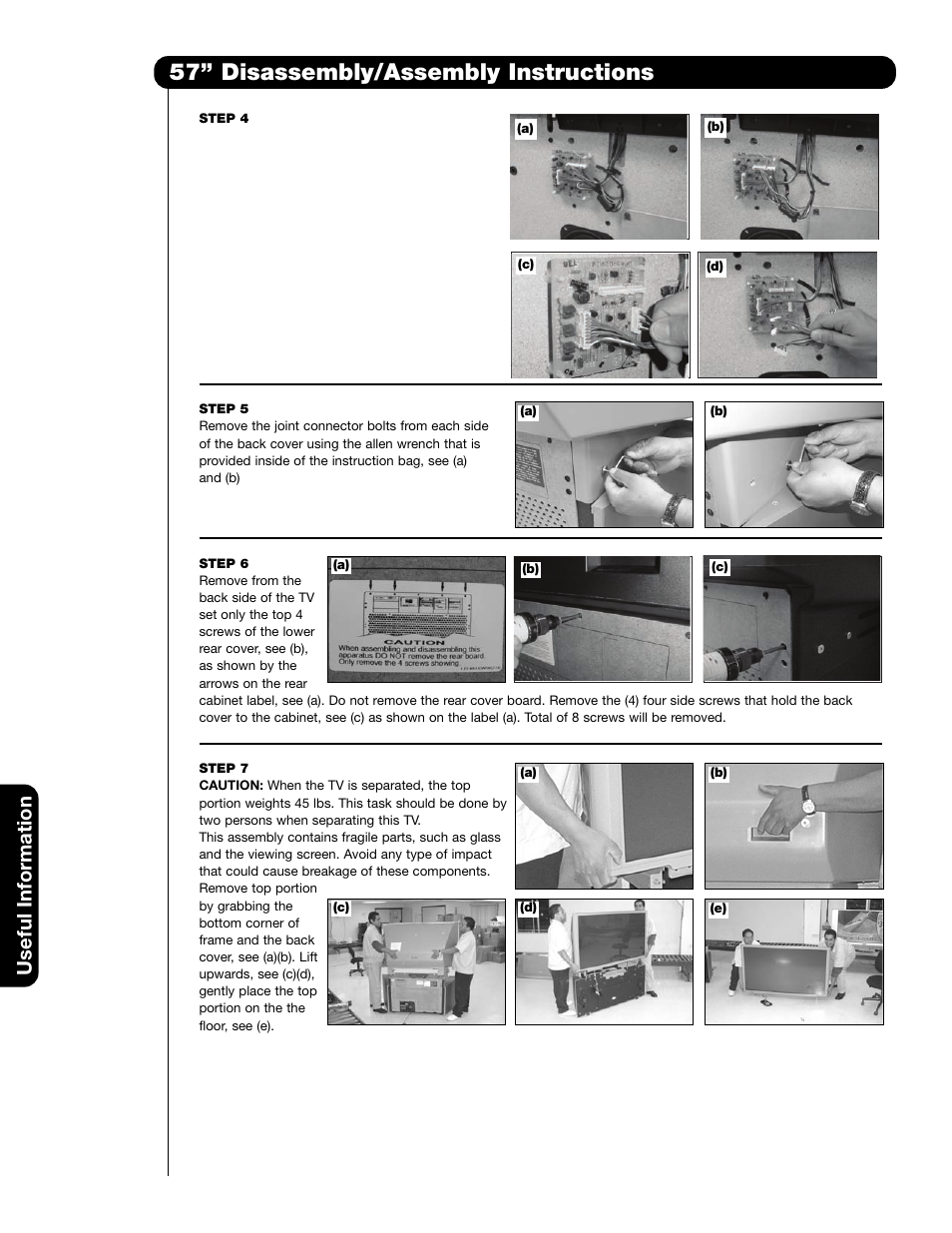 57” disassembly/assembly instructions, Useful information | Hitachi 51F59 User Manual | Page 62 / 75