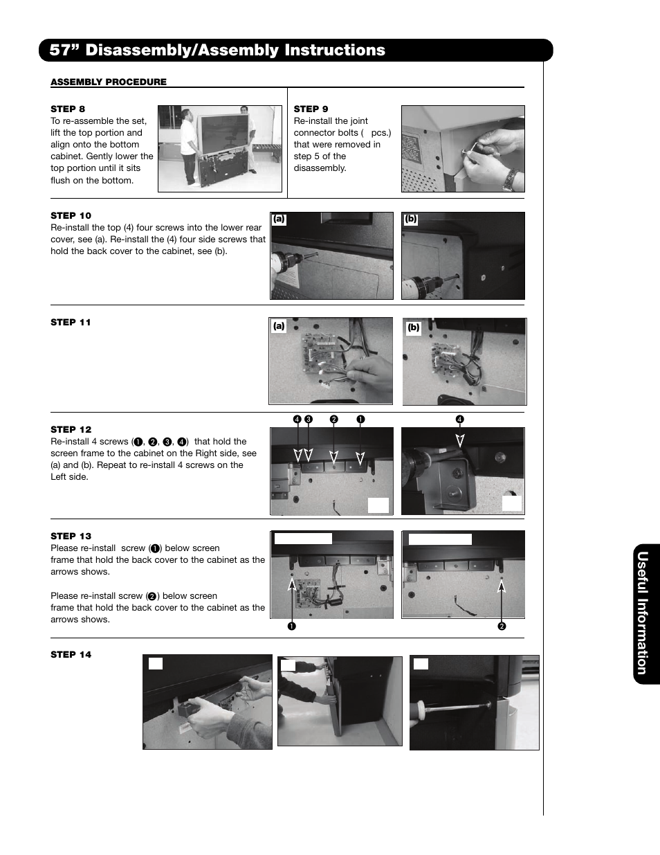 57” disassembly/assembly instructions, Useful information, A) (b) | Hitachi 51F59 User Manual | Page 63 / 75