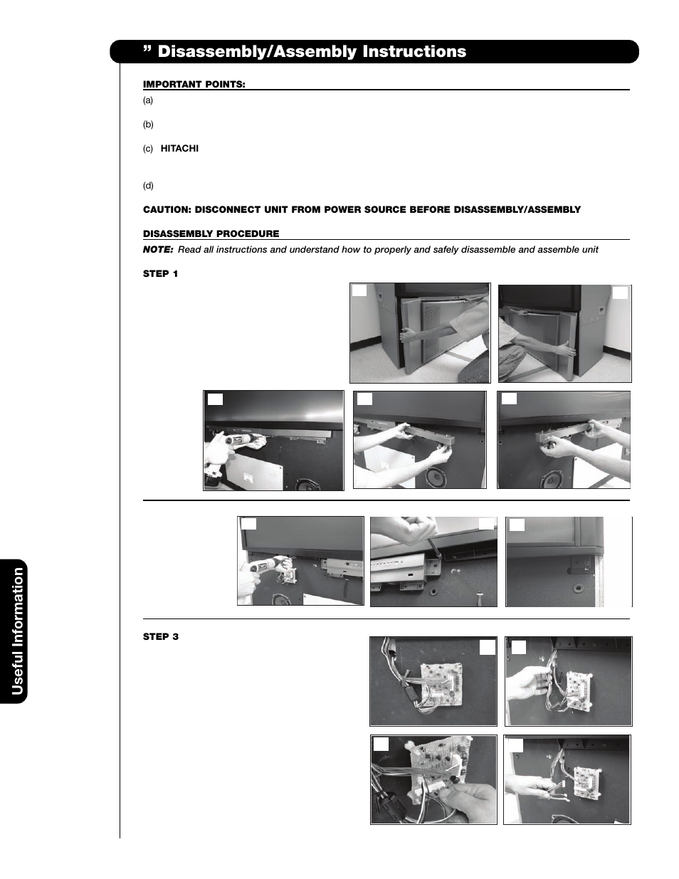 65 ” disassembly/assembly instructions, Useful information | Hitachi 51F59 User Manual | Page 64 / 75