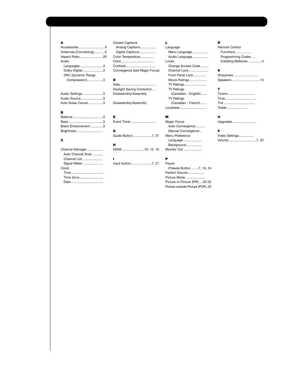 Index | Hitachi 51F59 User Manual | Page 72 / 75