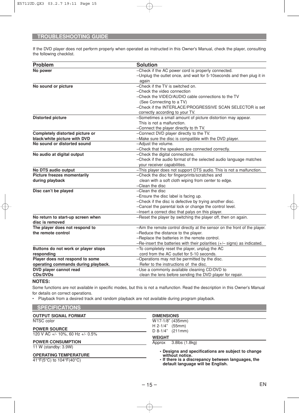 Hitachi DV-P533U User Manual | Page 15 / 18