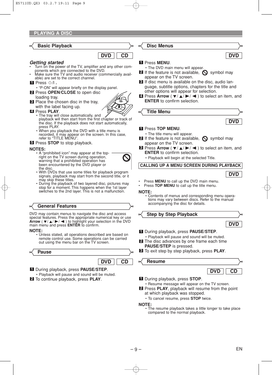Cd dvd | Hitachi DV-P533U User Manual | Page 9 / 18