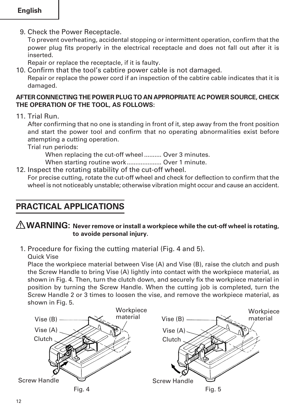 Practical applications warning | Hitachi CC14SE OM User Manual | Page 12 / 52