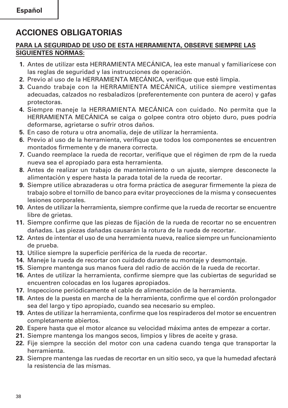 Acciones obligatorias | Hitachi CC14SE OM User Manual | Page 38 / 52