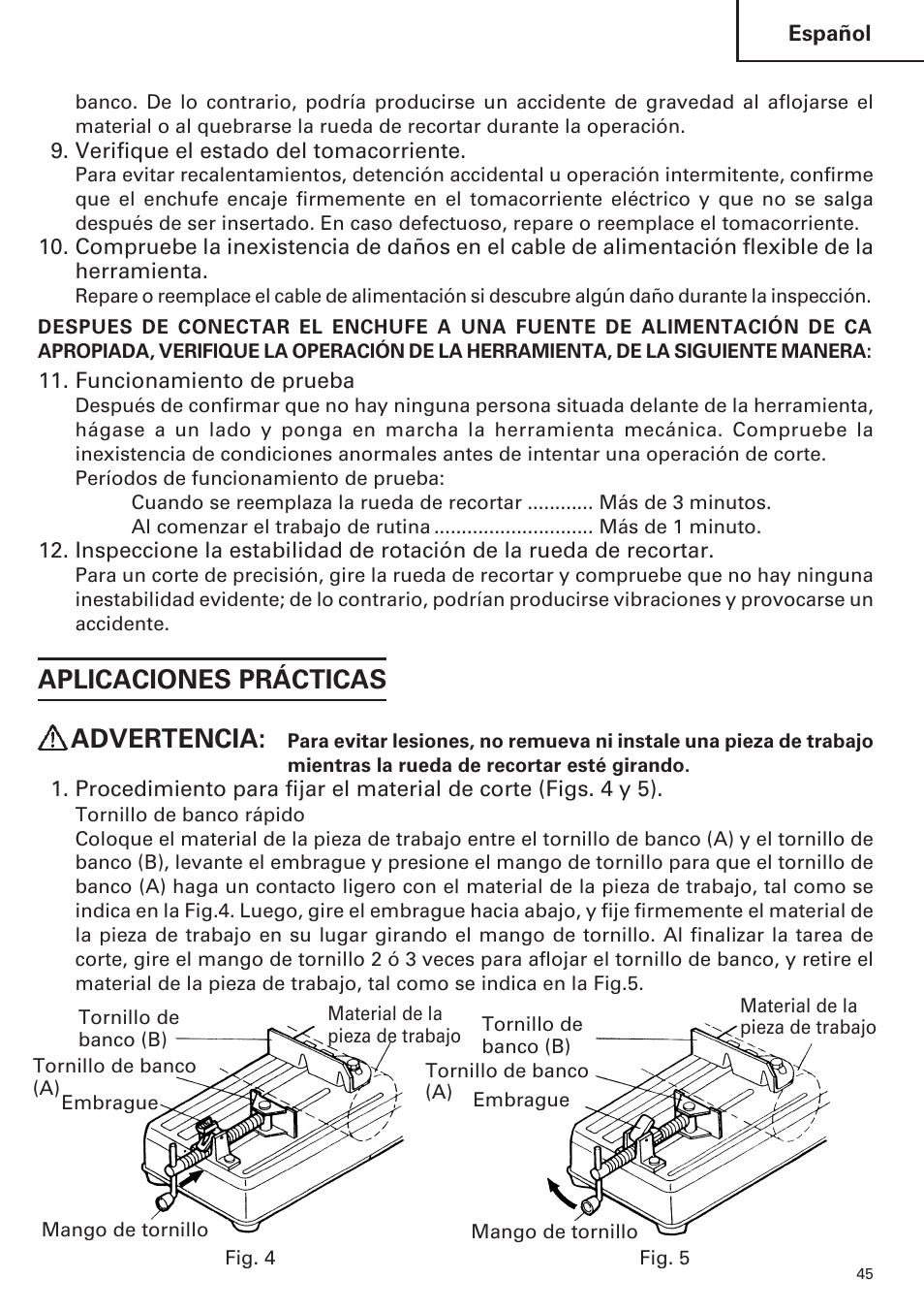 Aplicaciones prácticas advertencia | Hitachi CC14SE OM User Manual | Page 45 / 52