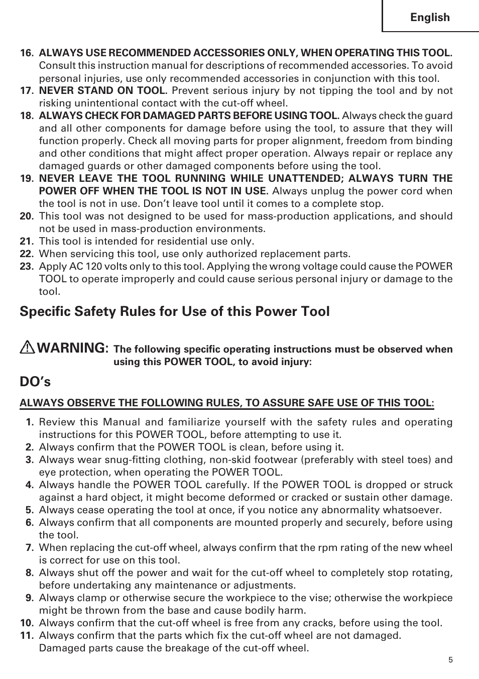 Do’s | Hitachi CC14SE OM User Manual | Page 5 / 52