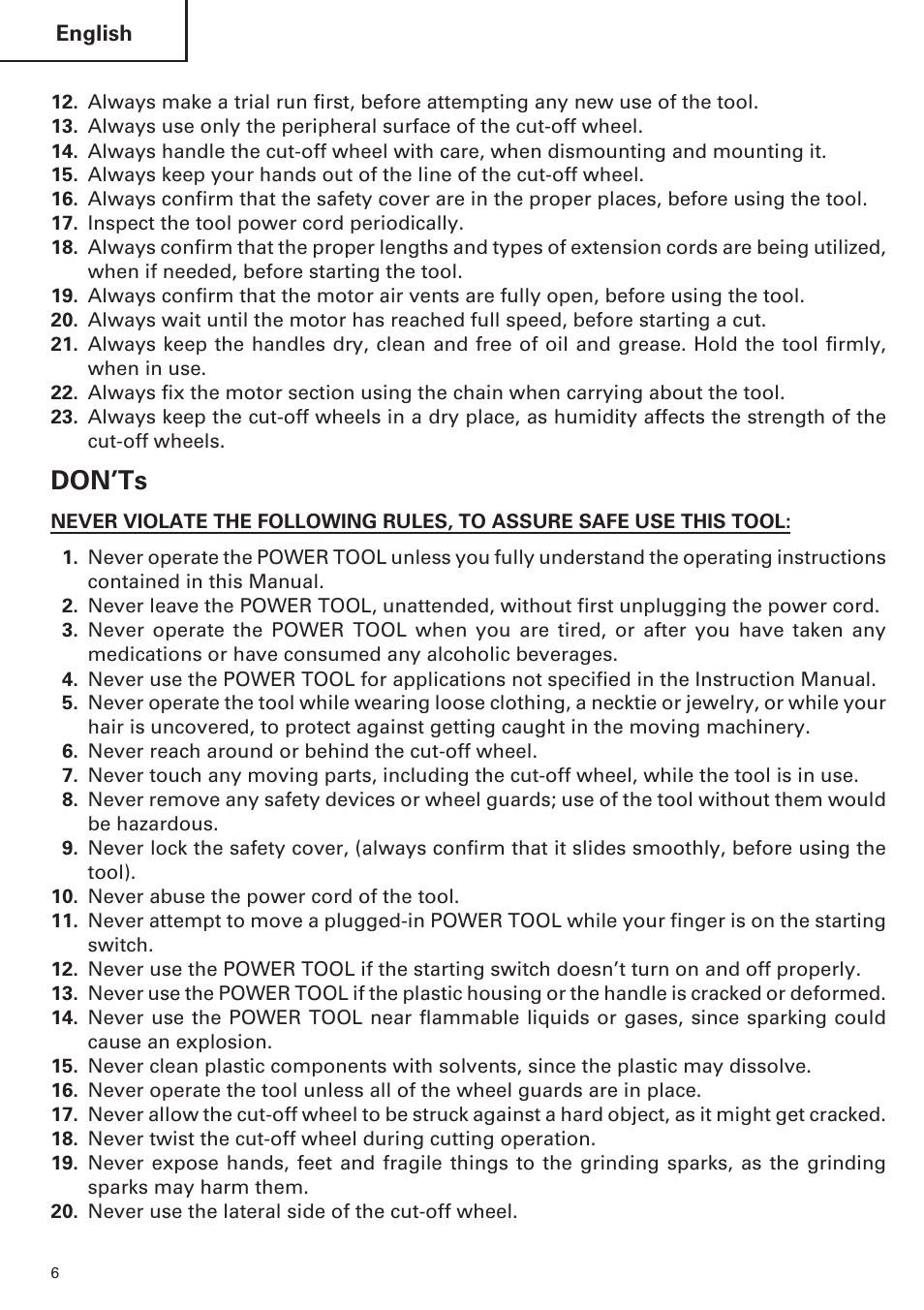 Don’ts | Hitachi CC14SE OM User Manual | Page 6 / 52