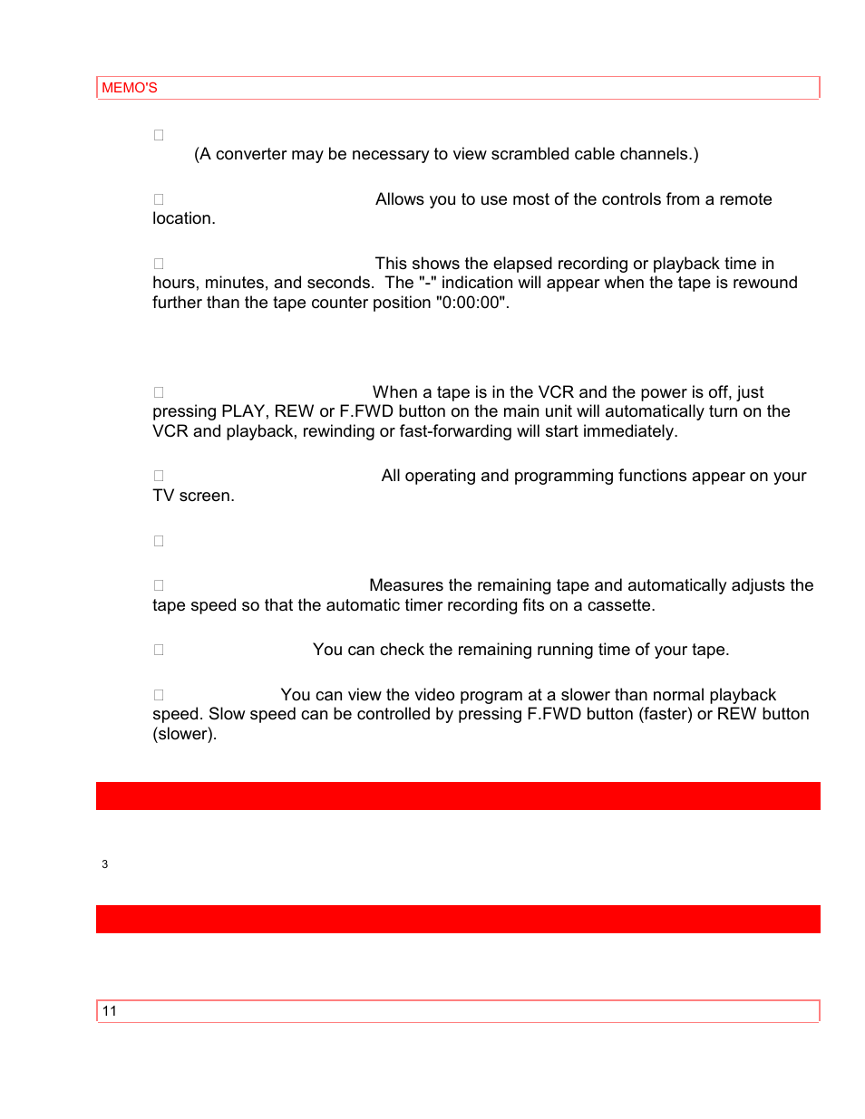 Memo's operating controls and functions | Hitachi VT-M290A User Manual | Page 11 / 73