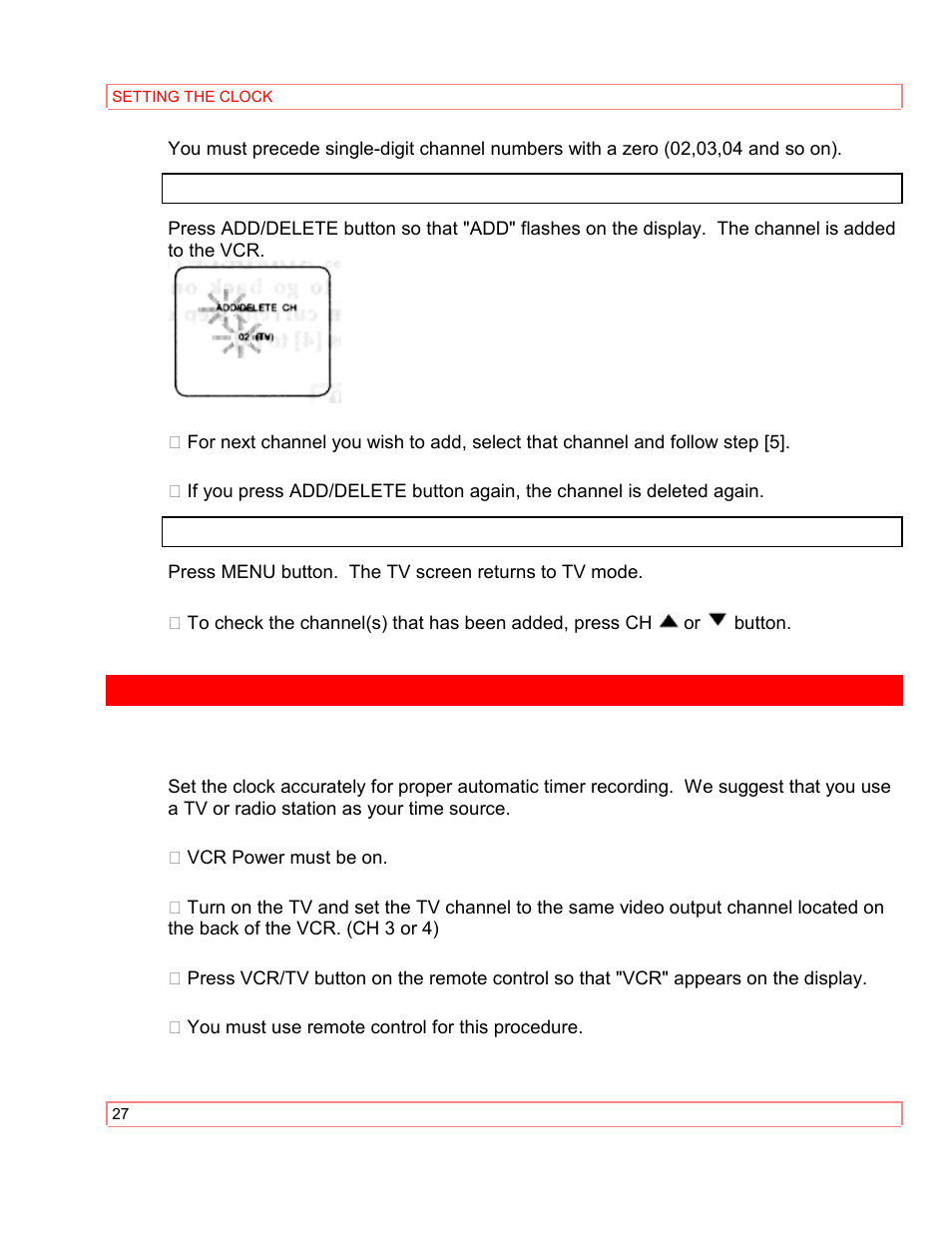 Setting the clock | Hitachi VT-M290A User Manual | Page 27 / 73