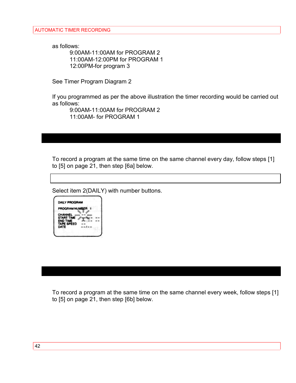 Daily program (monday ~ sunday) weekly program | Hitachi VT-M290A User Manual | Page 42 / 73