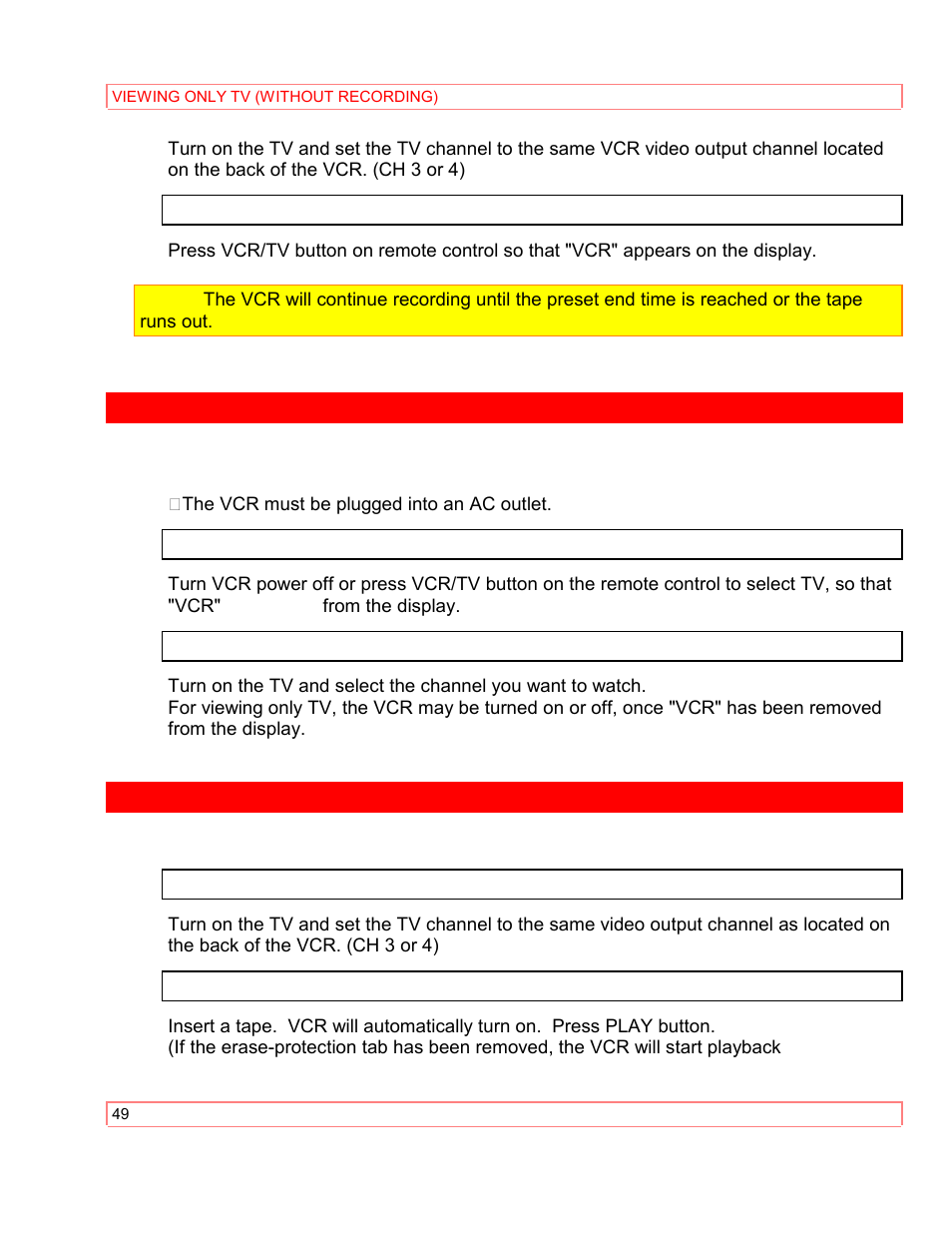 Viewing only tv (without recording) playback | Hitachi VT-M290A User Manual | Page 49 / 73