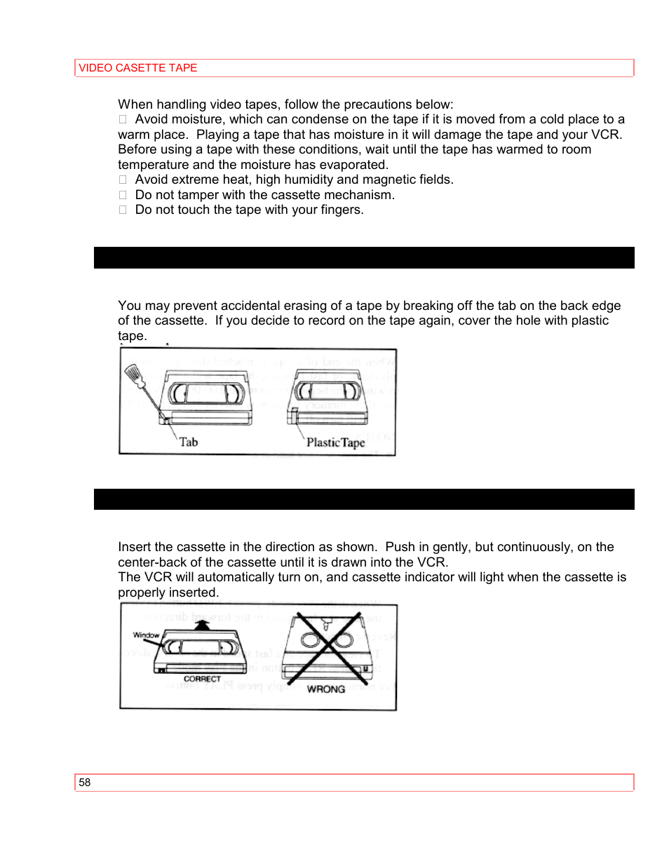 Erase prevention inserting a cassette | Hitachi VT-M290A User Manual | Page 58 / 73