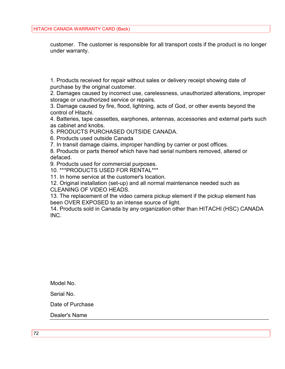 Hitachi VT-M290A User Manual | Page 72 / 73