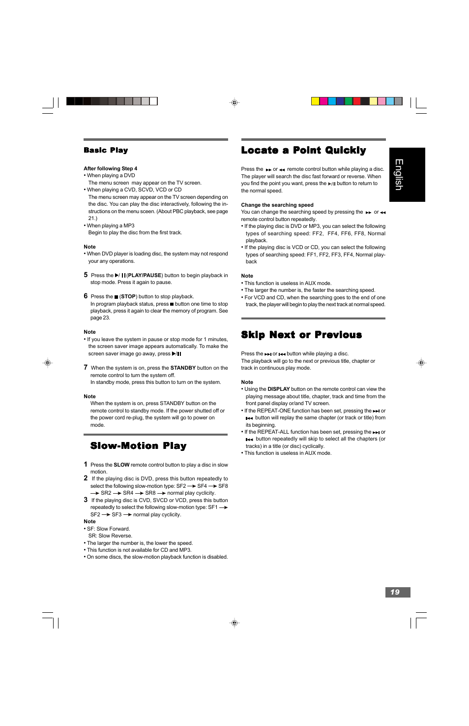 English, Slow-motion play, Loca | Skip ne | Hitachi HTD-K160 User Manual | Page 19 / 47