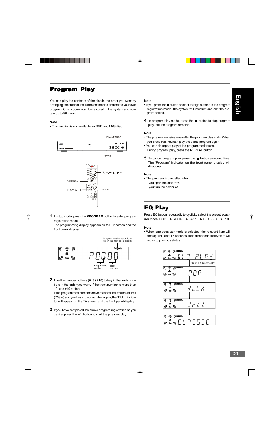 English, Program play, Eq play | Hitachi HTD-K160 User Manual | Page 23 / 47