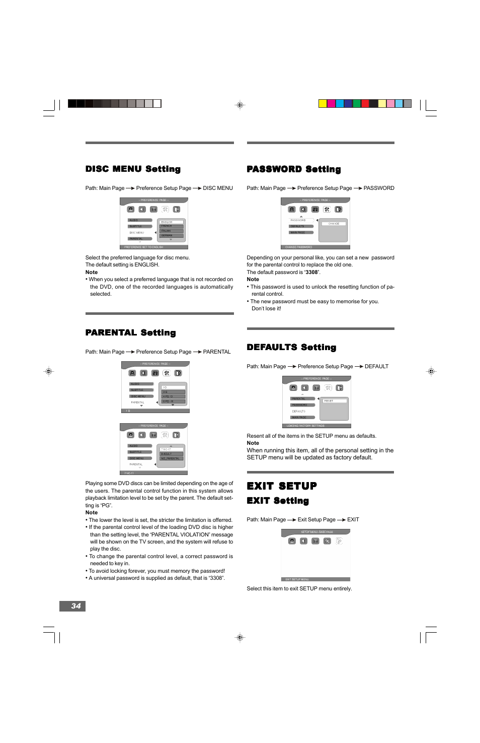 Exit setup | Hitachi HTD-K160 User Manual | Page 34 / 47