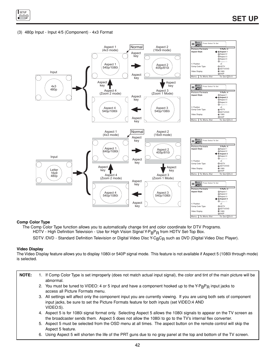 Set up, Normal | Hitachi 53FDX20B User Manual | Page 42 / 68