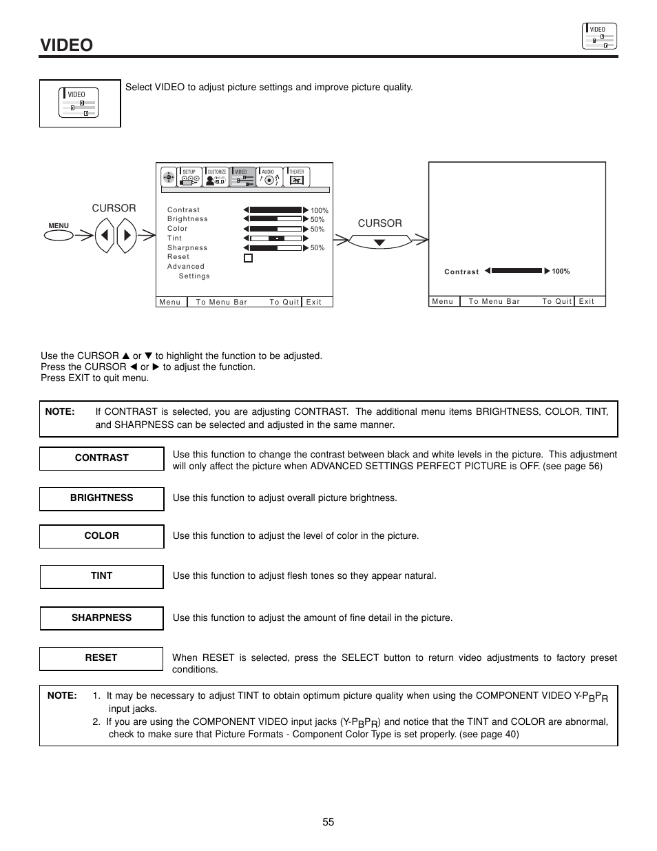 Video | Hitachi 53FDX20B User Manual | Page 55 / 68