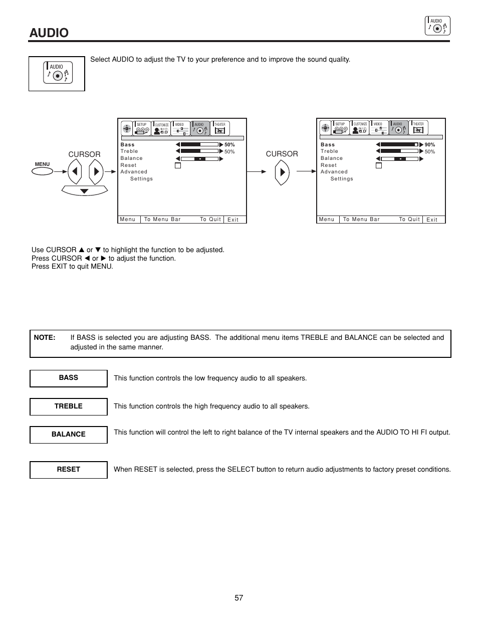 Audio | Hitachi 53FDX20B User Manual | Page 57 / 68