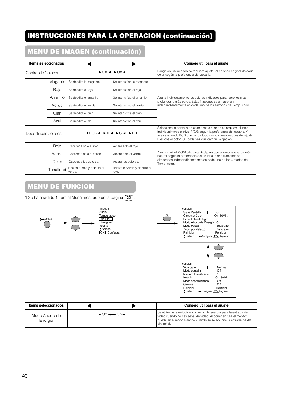 Menu de imagen (continuación) | Hitachi CMP420V1 User Manual | Page 134 / 142