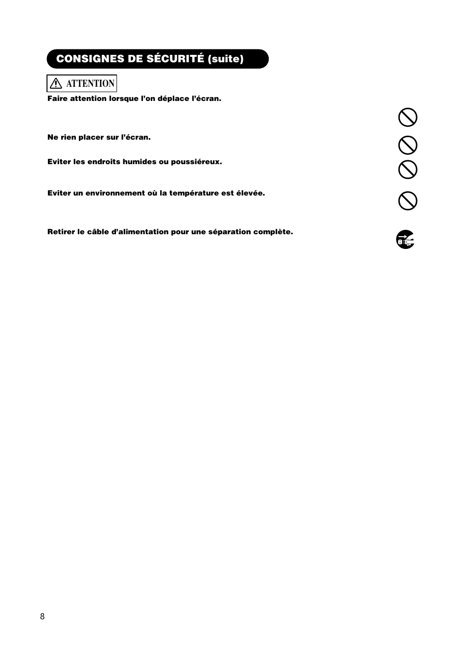 Attention, Consignes de sécurité (suite) | Hitachi CMP420V1 User Manual | Page 56 / 142