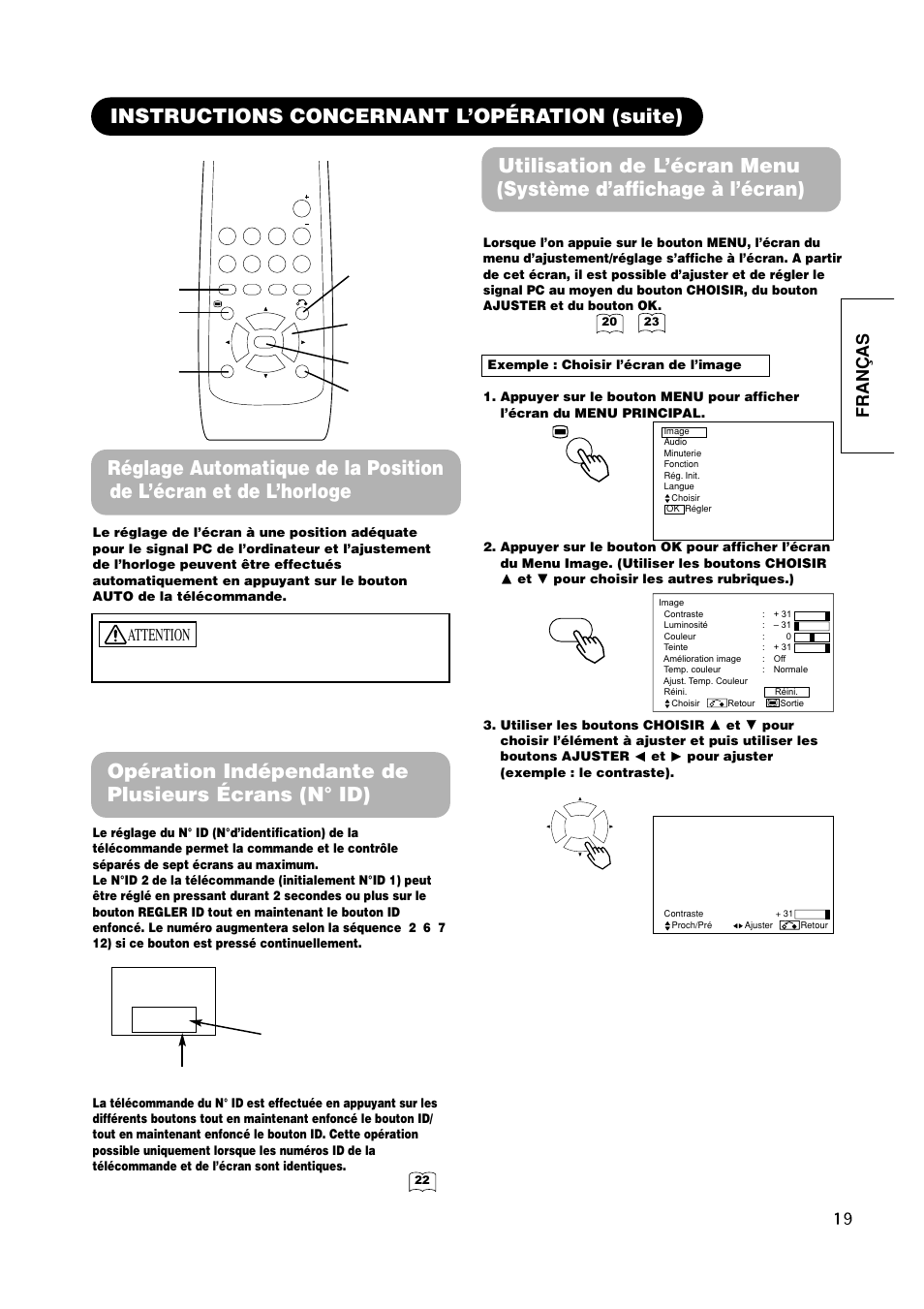 Fran ç as, Attention | Hitachi CMP420V1 User Manual | Page 67 / 142