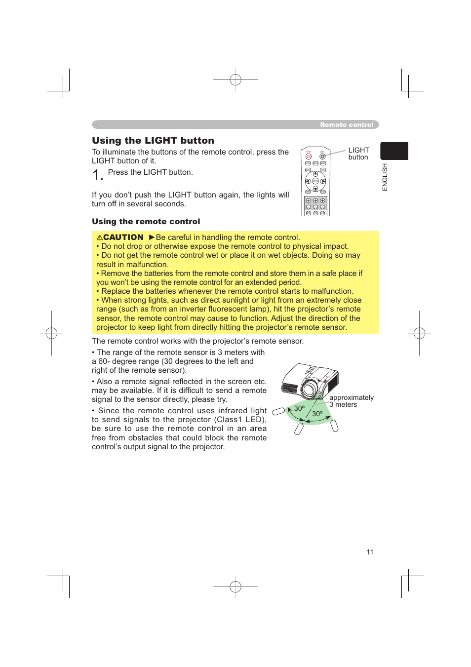 Using the light button | Hitachi PJ-TX100 User Manual | Page 11 / 50